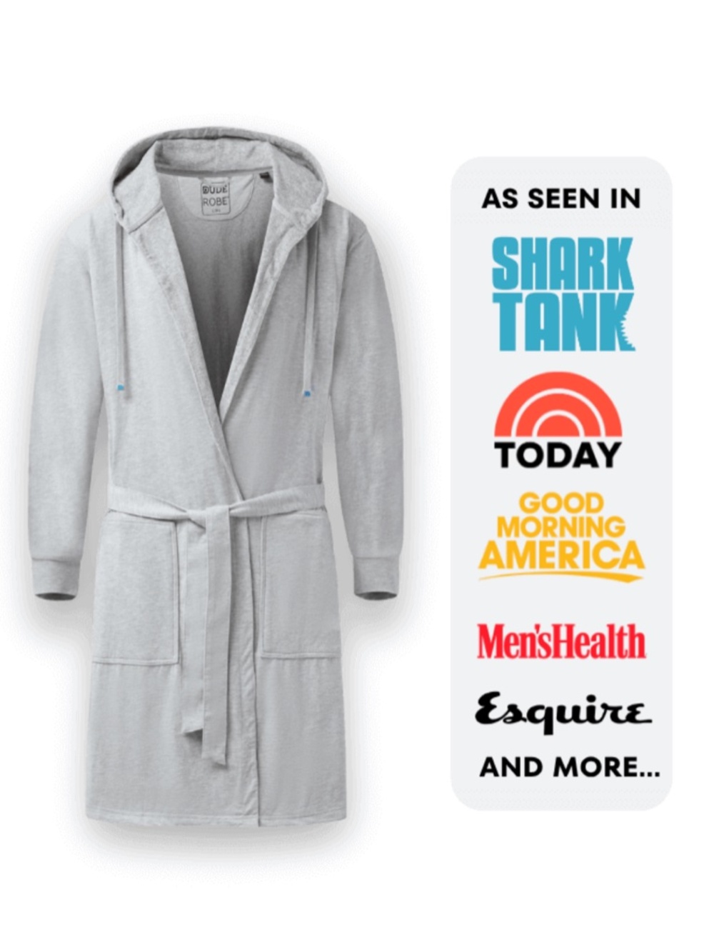 The DudeRobe Men's Luxury Gray Hooded Robe with Tie, Size L/XL, NWT Loungewear